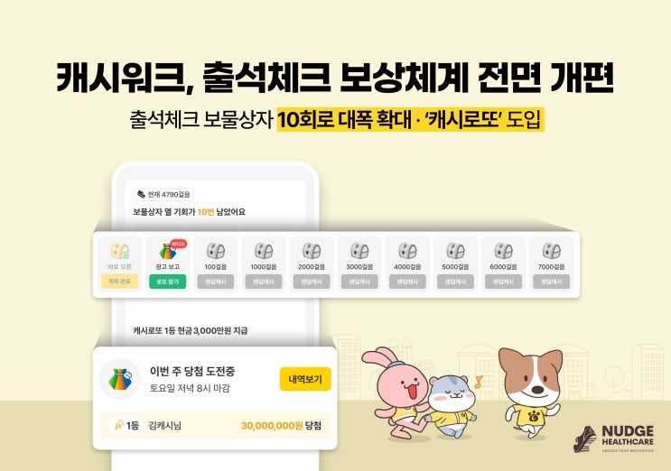 걷고, 보상 받고, 또 걷고! 캐시워크 출석체크 보상 대폭 개편